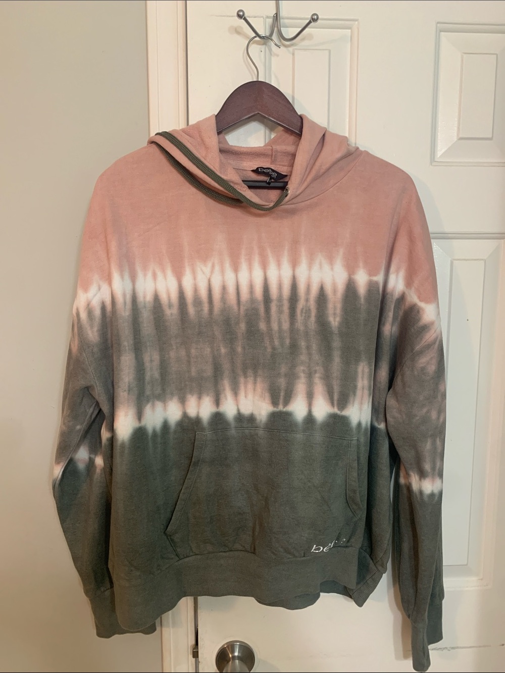 Bebe Pink and Olive Tie-Dye Crewneck Sweater